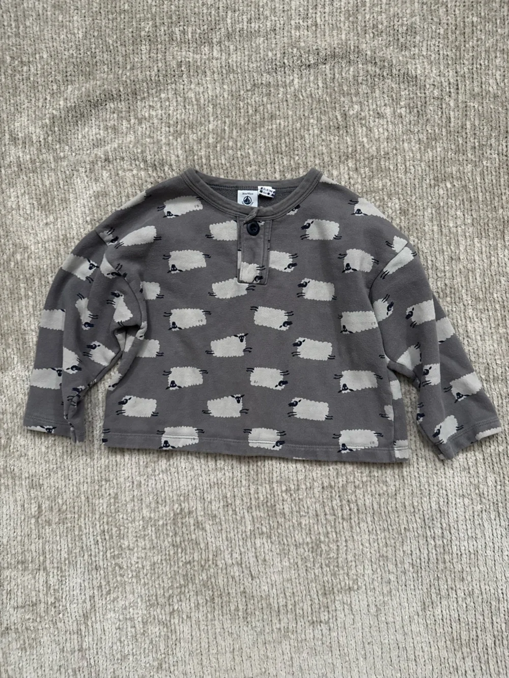 Petit Bateau Sheep Print Sweatshirt Gray French Kids Pullover Size 3 Years
